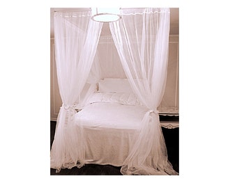 White Custom Bed Canopy With Chiffon Curtains Four Poster Etsy