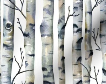 Watercolor Sketch White Birches Organic Betula Pendula Drapery Curtain One Panel Leaves Silver Birch Blackout lining available