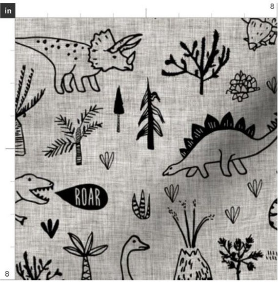 Organic Cotton Happy Jurassic Black One Curtain Etsy