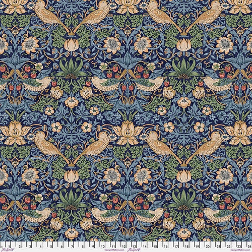 One Curtain Panel "Strawberry Thief - Navy" fabric FreeSpirit Fabrics. William Morris Design. Handmade Window Treatments