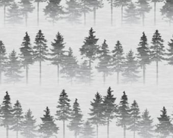 One (1) Curtain Panel "Forest Mist" Drapery 54" Wide - Blackout lining available - Fading Forest Pine Trees. Decor for Lodge Theme. Handmade