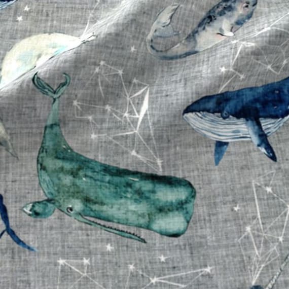 Whale Watching Ocean Blue 140cm wide Curtain//Craft Fabric