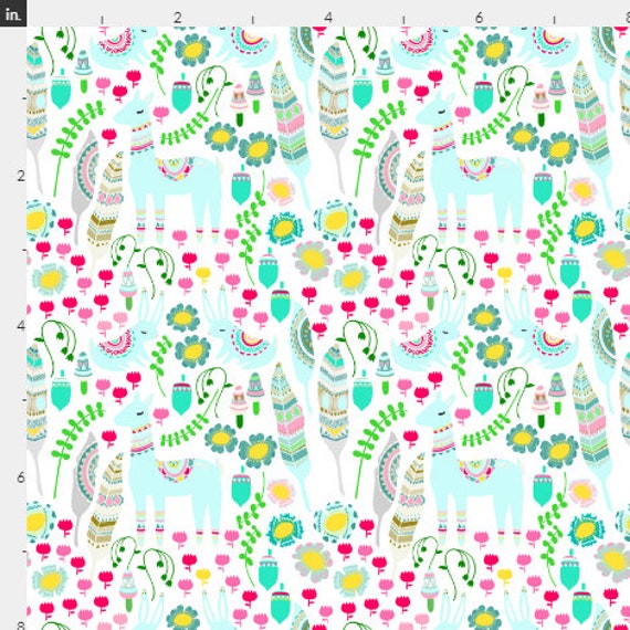 Organic Cotton Floral Llama White One Curtain Etsy