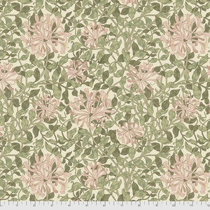 Un panneau de rideau FreeSpirit Fabrics « Honeysuckle - Green - Original Morris ». Conception de William Morris. Parures de fenêtre faites main