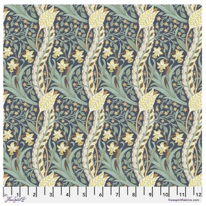 One Curtain Panel "Marine Mini Daffodil Thameside" Fabric, FreeSpirit Fabrics, The Original Morris & Co. Bold, Elegant