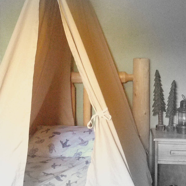 BED TENT - Any size - Custom Teepee Canopy for Boys or Girls Bedroom - Kids Room Play Tents - Camping Outdoor Lodge Cottage Teepee Twin Full