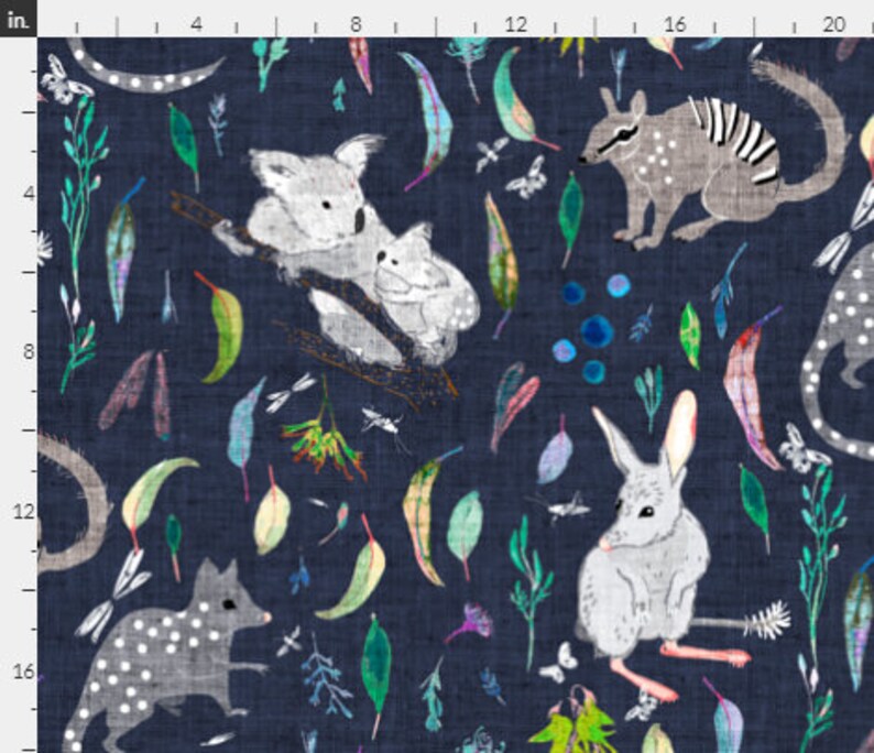 Organic Cotton Terra Australis Marsupials Night Sky One Curtain Panel Koala bear Quoll and Bilby Australian Numbat Home Decor Nursery