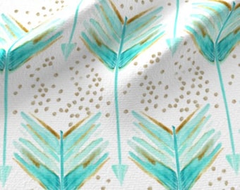 One (1) Curtain Panel "Boho Arrows" - Blackout lining optional - Bohemian Chic, Arrows, Gold, Aqua, Baby Girl, Curtains, White, Herringbone