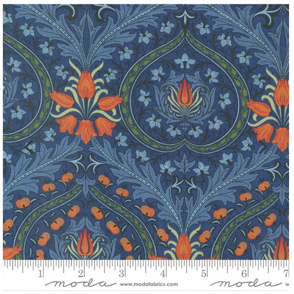Table Linens "Tulip Pomegranate Eden Woad" fabric Morris Meadow By Barbara Brackman for Moda Fabrics. William Morris Design Tablecloth