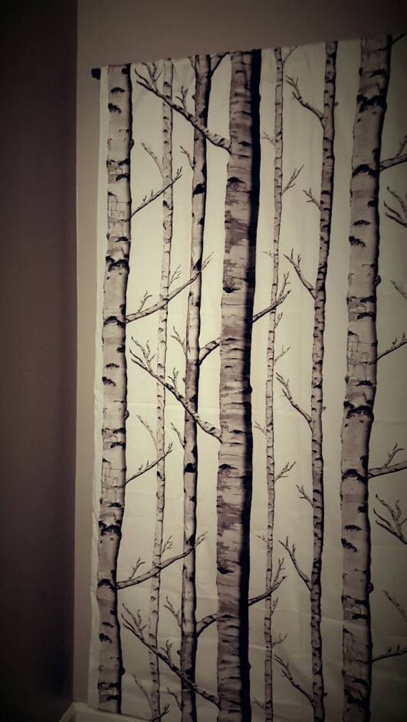 Watercolor Sketch White Birches Organic Betula Pendula Drapery Curtain One Panel Leaves Silver Birch Blackout lining available