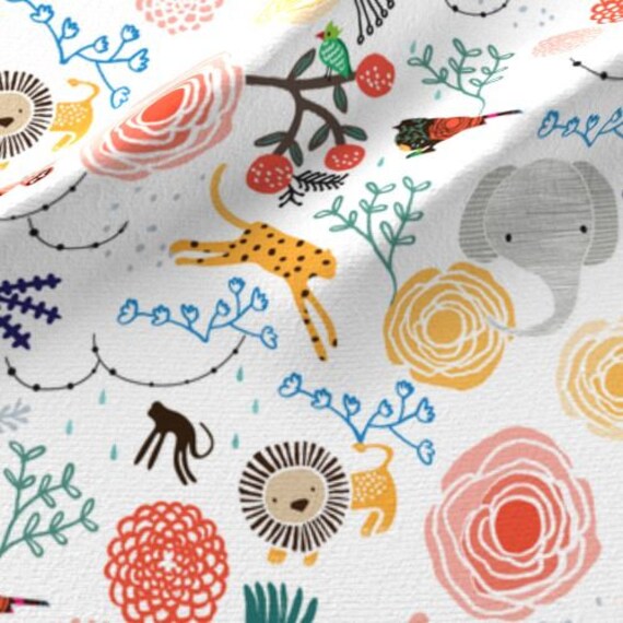 Circus Jungle Flowers One Organic Drapery Curtain Etsy