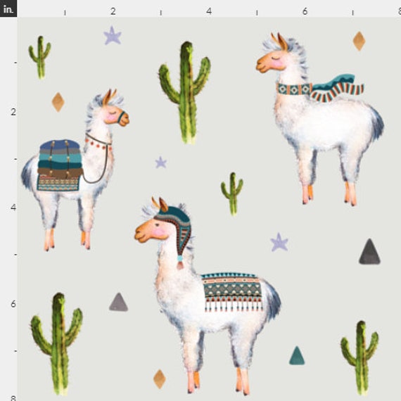 Organic Cotton Aztec Llama Light Grey One Curtain Etsy