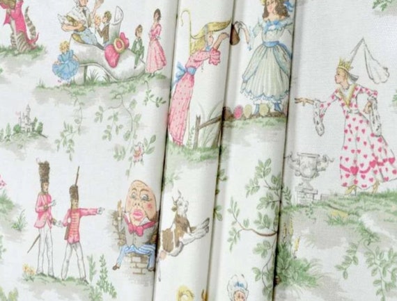 Curtain Panels - Set of 2 - "Covington Over The Moon" Toile Fabric - each 22" wide - Lining optional - Nursery Rhyme - Handmade Drapes