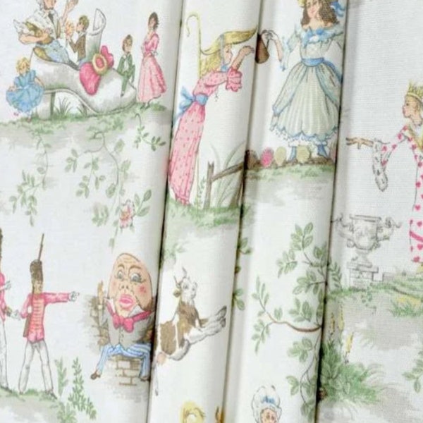 One (1) Curtain Panel "Covington Over The Moon" Toile Fabric Drapery - 50" wide - Lining optional - Nursery Rhyme - Handmade Drapes