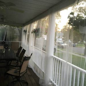 One (1) White Mosquito Netting Curtain Panel. 98&quot; l x 110&quot; w.  Read Description for Product details. Indoor or Outdoor Curtains