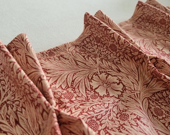 One Curtain Panel or Valance "Marigold Red" Handmade Double Pinch Pleat Top Curtains. William Morris designed red fabric.