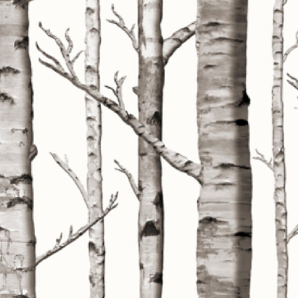 One (1) Curtain Panel or Valance Organic White Birch Tree Drapery - 54" Wide - Blackout lining available - White Birches, White, Grey, Black
