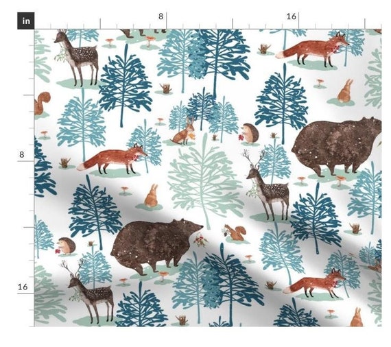 One Curtain Panel or Valance - Cotton "Winter Forest Snow" 54 inch Wide - Handmade window treatments featuring animals in the woods