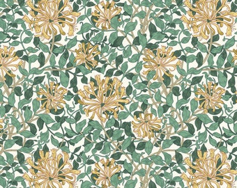 One Curtain Panel "Leicester Honeysuckle - White" Fabric, FreeSpirit Fabrics, Morris & Co. Bold, Elegant Home Decor