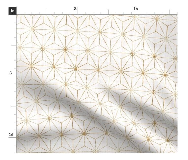 One Tie-up Shade "Star Geo White + gold " Handmade Window Treatments