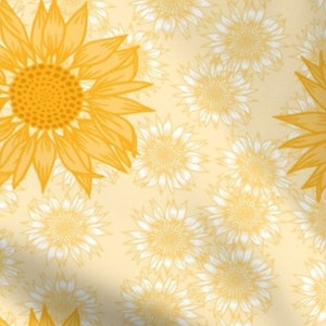 One (1) Curtain Panel Organic Cotton &quot;Sunflower Study In Yellow&quot; -  54&quot; Wide. Sateen Cotton Fabric Large Yellow Flowers, Golden Sun