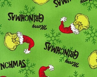 Table Linens, "Kaufman How The Grinch Stole Christmas Grinch Faces Green" Holiday - Grinchmas Decor - Happy Holidays -Tablecloth, napkins