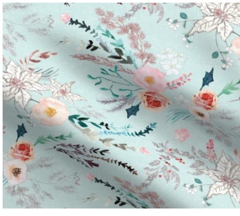 Deep Red Poinsettia Flower Elegant One Holiday Tree Skirt Baby It/'s Cold Outside Ice Blue Christmas Home Decor Festive Floral Fabric