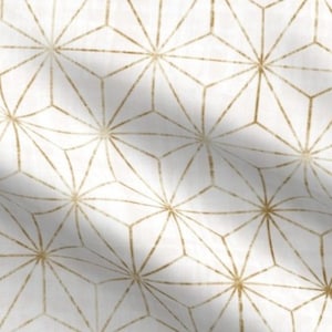 Organic Cotton &quot;Star Geo White + Gold&quot; One Curtain Panel - Handmade drapery, gold toned. Perfect for nurseriy, living room, dining room