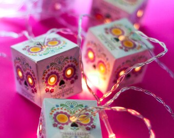 Sugar Skull dia de los muertos FIESTA LED lanterns Day of the Dead or Halloween fairy lights for bedroom