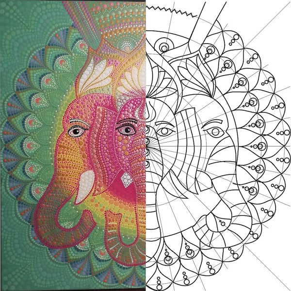 Digital mandala pattern. Ganesha and peacock feathers Digital Template and design With a book. Mandala for coloring to transfer Love Mandala