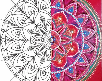 Digital mandala pattern. Digital Template and design With a book. Mandala for coloring to transfer for Dot painting mandala.  Love Mandala
