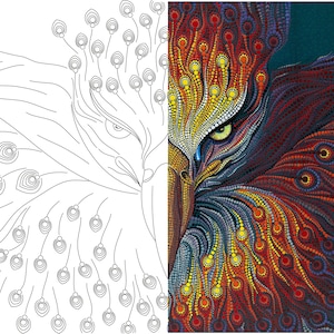 Digital Phoenix pattern. Digital Template and design With a book. Phoenix for coloring to transfer for Dot painting mandala.  Love Mandala