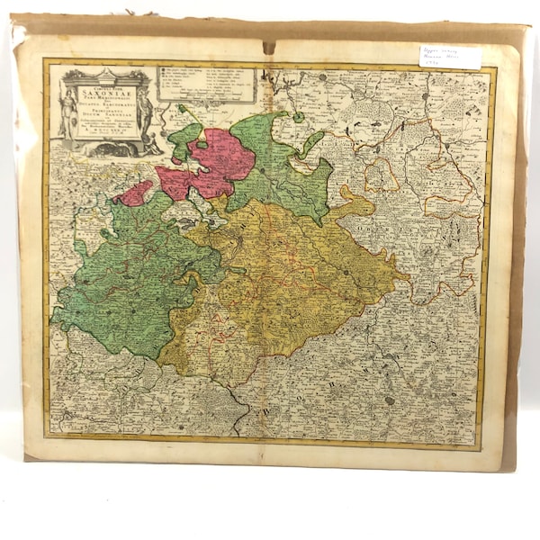 Antique European Map 1734 Homann Erben Detailed Saxony Manuscript - Circule Supe. Saxoniae Pars Meridionalis Sive Ducatus, Electoratus et