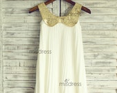 Minze Elfenbein Chiffon Peter Pan Gold Pailletten Kragen Blumenmädchen Kleid Hochzeit Junior Brautjungfer Taufe Baby Kind Kinder Kleinkind Kinder Kleid