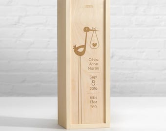 Personalized New Baby Wine Box: Engraved Stork Gift