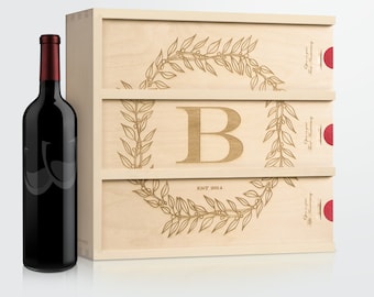 Monogram Cottage Anniversary Wine Box // Personalized Wedding Gift // Wedding Wine Box // Wedding Gift for the Couple // Anniversary Gift