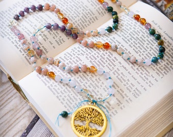 Power Within 108 Gemstone Meditation Mala, Yoga Necklace, Buddhist Prayer Beads