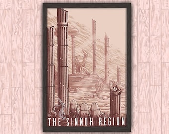 The Sinnoh Region -  Nostalgic Anime Video Game Hisui Inspired Art Print Travel Poster Diamond Pearl Wall Decor Gift by Eyes On Fire