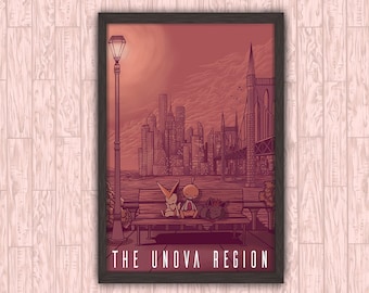 The Unova Region - Nostalgic Anime Video Game Black and White Inspired Travel Poster Art Print Decor New York Christmas Gift by Eyes On Fire