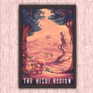 La région d'Hisui - Pokemon Anime, légendes du jeu vidéo Arceus inspiré Diamond Pearl, poster de voyage, cadeau de Noël, impression d'art par Eyes On Fire Art