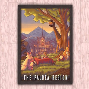 La région de Paldea - Poster de voyage inspiré de la violette écarlate du jeu vidéo Pokemon Anime