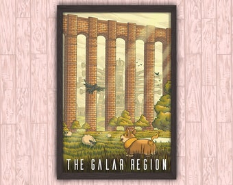 The Galar Region - Pokemon Anime Video Game Crown Tundra Britain UK Inspired Travel Poster Christmas Gift Art Print by Eyes On Fire Art