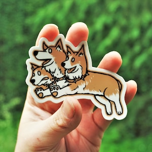 Cerberus - Corgi Dog Puppy Waterproof Water Bottle Laptop Sticker Christmas Gift by Stephen Willey of Eyes On Fire art