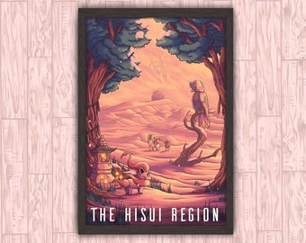 The Hisui Region - Pokemon Anime Video Game Legends Arceus Inspired Diamond Pearl Travel Poster Christmas Gift Art Print by Eyes On Fire Art