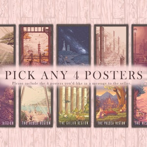 Pokemon Travel Poster Series Pick 4 Video Game Poster Anime Aesthetic Inspired Art Print Poster Wall Decor Gift by Eyes On Fire Art image 1