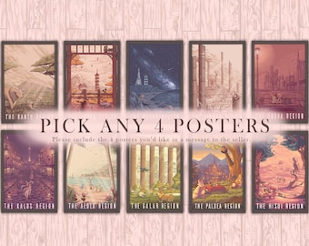 Pokemon Travel Poster Series - Pick 4 - Video Game Poster Anime Aesthetic Inspired Art Print Poster Wall Decor Gift by Eyes On Fire Art