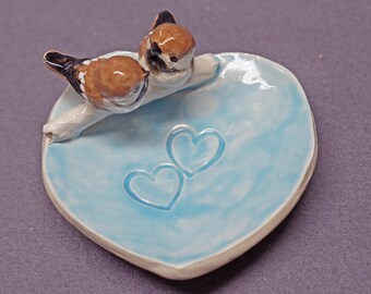 Ceramic Bird Dish, Ring Holder, Catch-All, Jewelry Dish, Love Birds, Pink Flowers, Romantic, Wedding Gift, Valentine's day