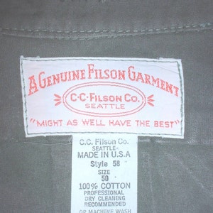 Filson short sleeve cotton khaki shirt model 58;  GREAT shape with starch