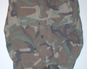 US Army NBC jacket woodland camouflage, Large, Winfield 1984 w stains, rips