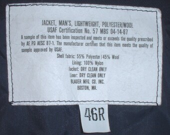 USAF US Air Force late-style service windbreaker 46 Regular;  1987